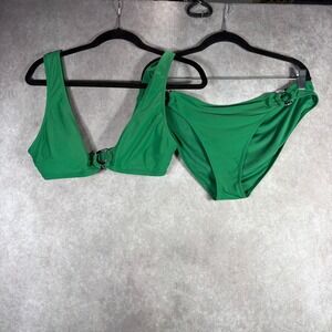 Aerie‎ Swimsuit Womens L/XL Green Scoop Bikini Two Piece Ring Detail